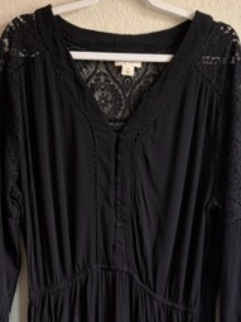 Style & Co Black Lace Trim Maxi Peasant Tiered Dress Sz XL Boho Whimsigoth - Picture 3 of 10
